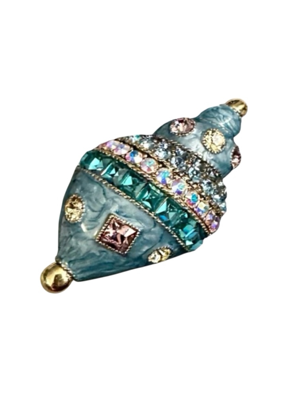 HEIDI DAUS Vintage Large Shell Brooch Signed Turquoise Blue Jewels
